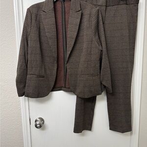 Women’s Brown Checkered Blazer and Pants Set